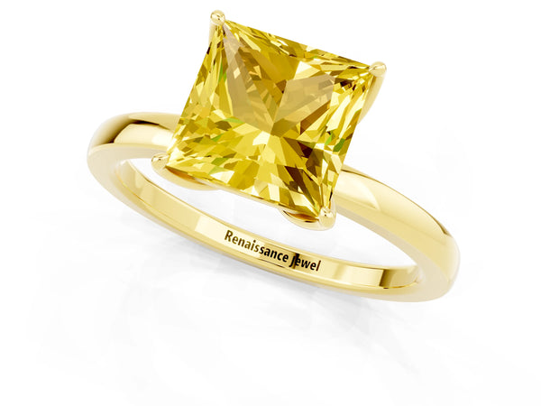 Yellow gold Princess Cut Yellow Sapphire Solitaire Ring with Thin Band and Prong Setting
