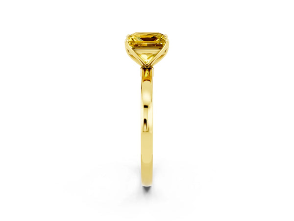Yellow gold Princess Cut Yellow Sapphire Solitaire Ring with Thin Band and Prong Setting