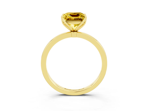 Yellow gold Princess Cut Yellow Sapphire Solitaire Ring with Thin Band and Prong Setting