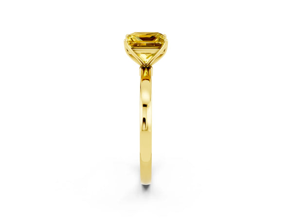 Yellow gold Princess Cut Yellow Sapphire Solitaire Ring with Thin Band and Prong Setting