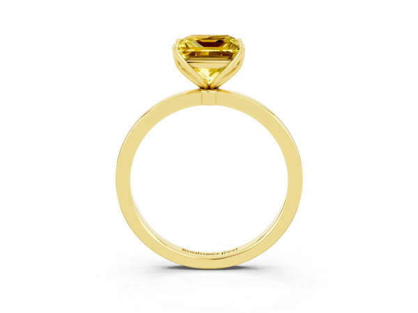Yellow gold Princess Cut Yellow Sapphire Solitaire Ring with Thin Band and Prong Setting