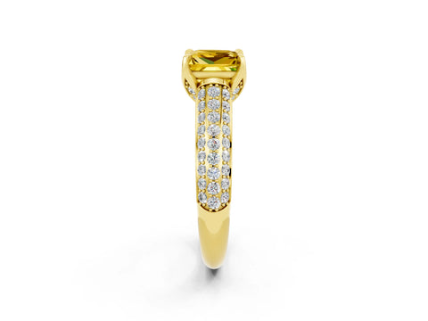 Yellow gold Princess Cut Yellow Sapphire Solitaire Ring with Three-Row Pavé Band and Four-Prong Setting_14