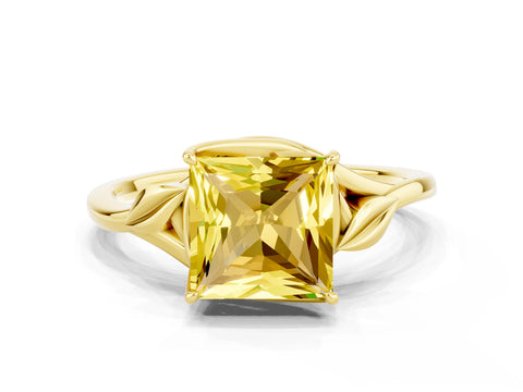 Yellow gold Princess Cut Yellow Sapphire Solitaire Ring with Twist Band and Four-Prong Setting_24