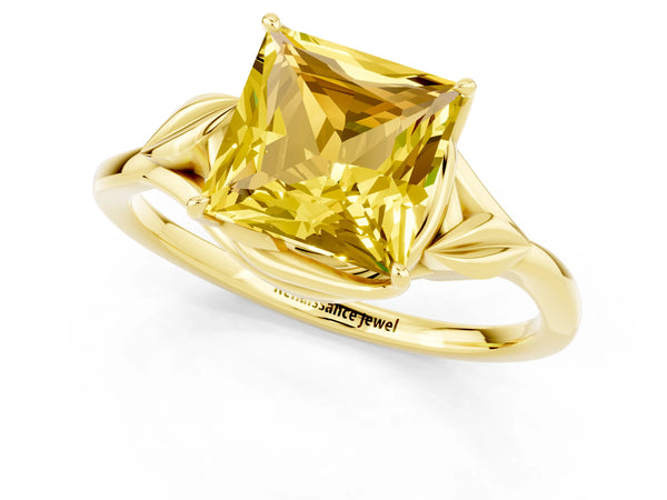 Yellow gold Princess Cut Yellow Sapphire Solitaire Ring with Twist Band and Four-Prong Setting