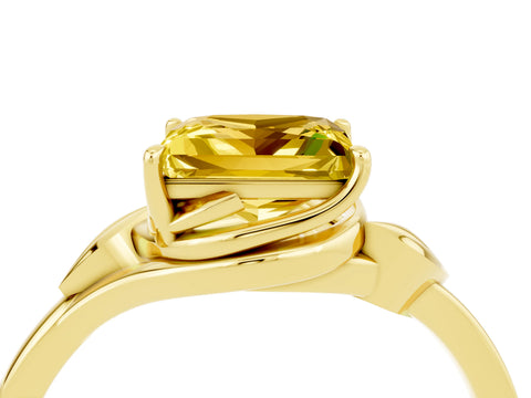 Yellow gold Princess Cut Yellow Sapphire Solitaire Ring with Twist Band and Four-Prong Setting_28