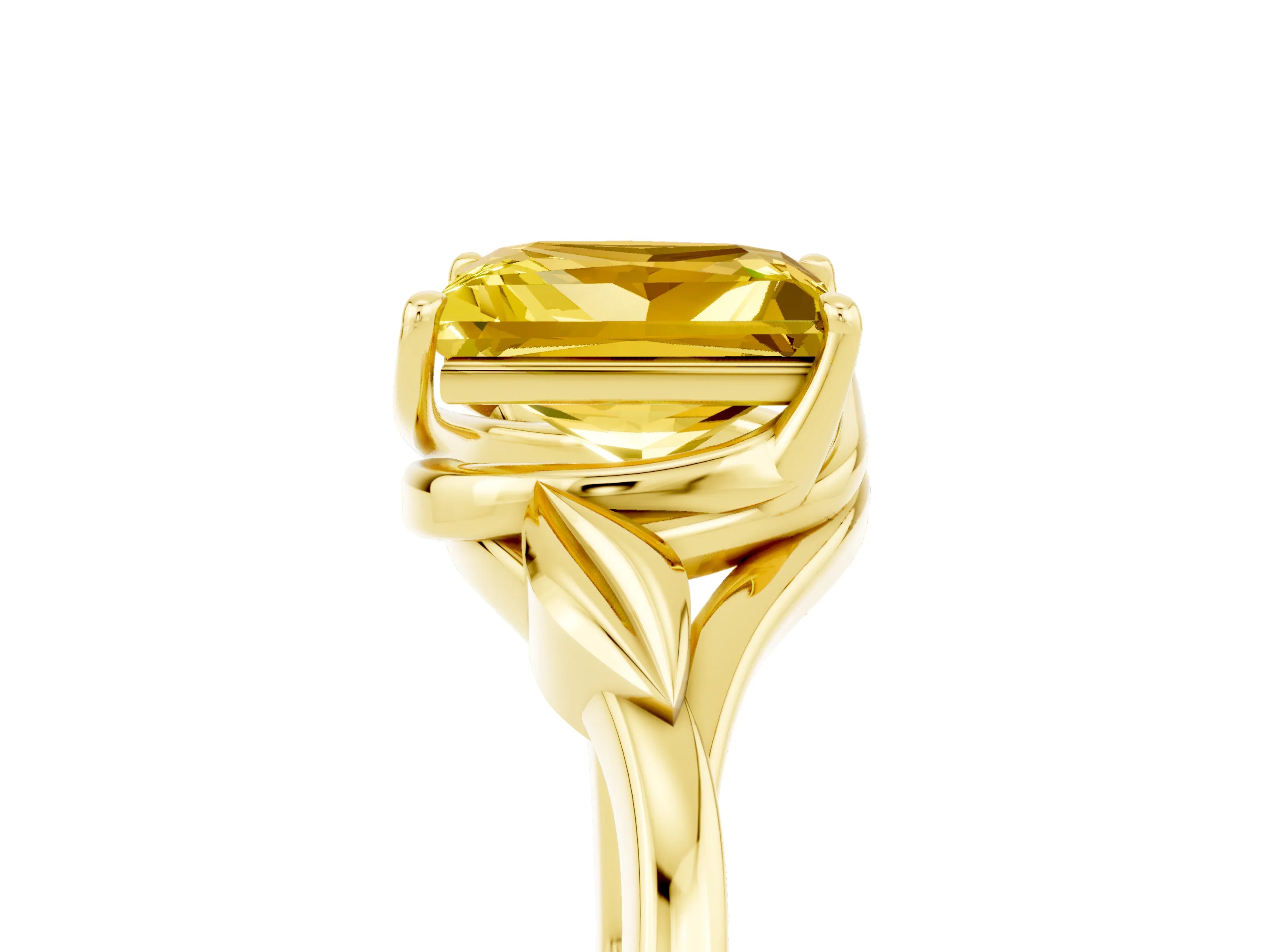 Yellow gold Princess Cut Yellow Sapphire Solitaire Ring with Twist Band and Four-Prong Setting_29