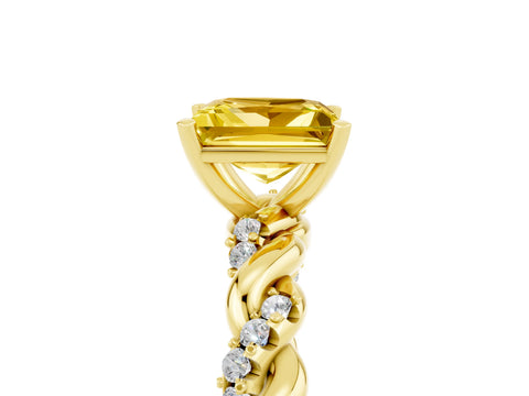 Yellow gold Princess Cut Yellow Sapphire Solitaire Ring with Twisted Band and Pavé Accents_5