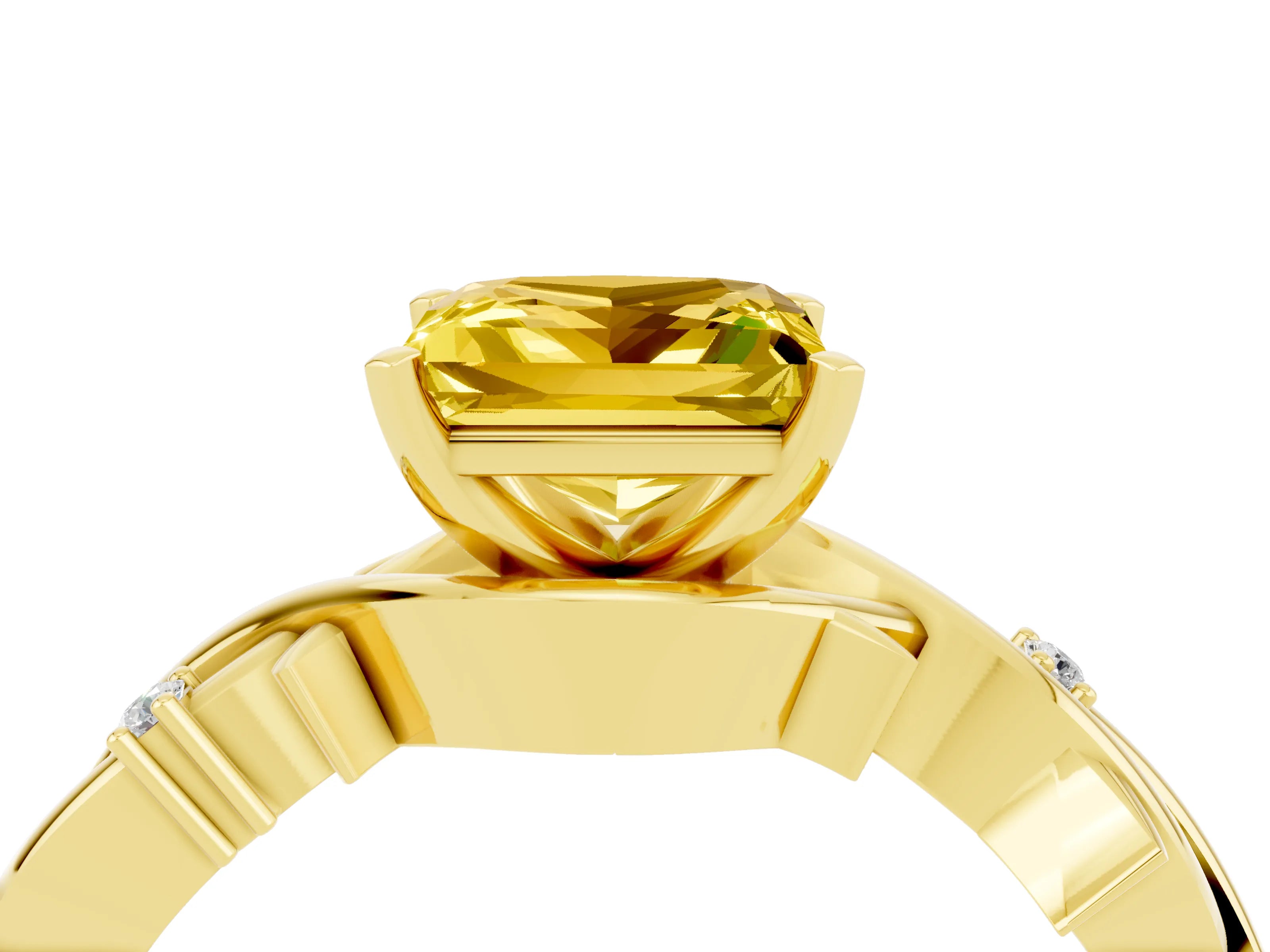 Yellow gold Princess Cut Yellow Sapphire Solitaire Ring with Twisted Band and Prong Setting_4