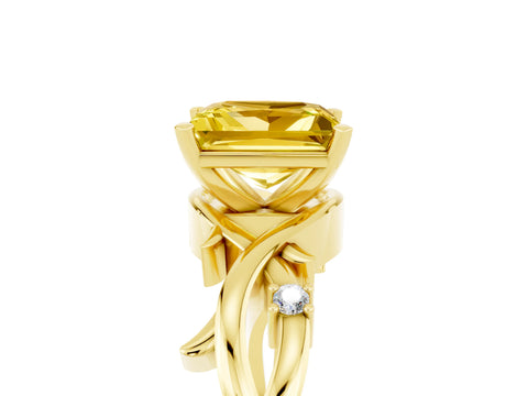 Yellow gold Princess Cut Yellow Sapphire Solitaire Ring with Twisted Band and Prong Setting_5