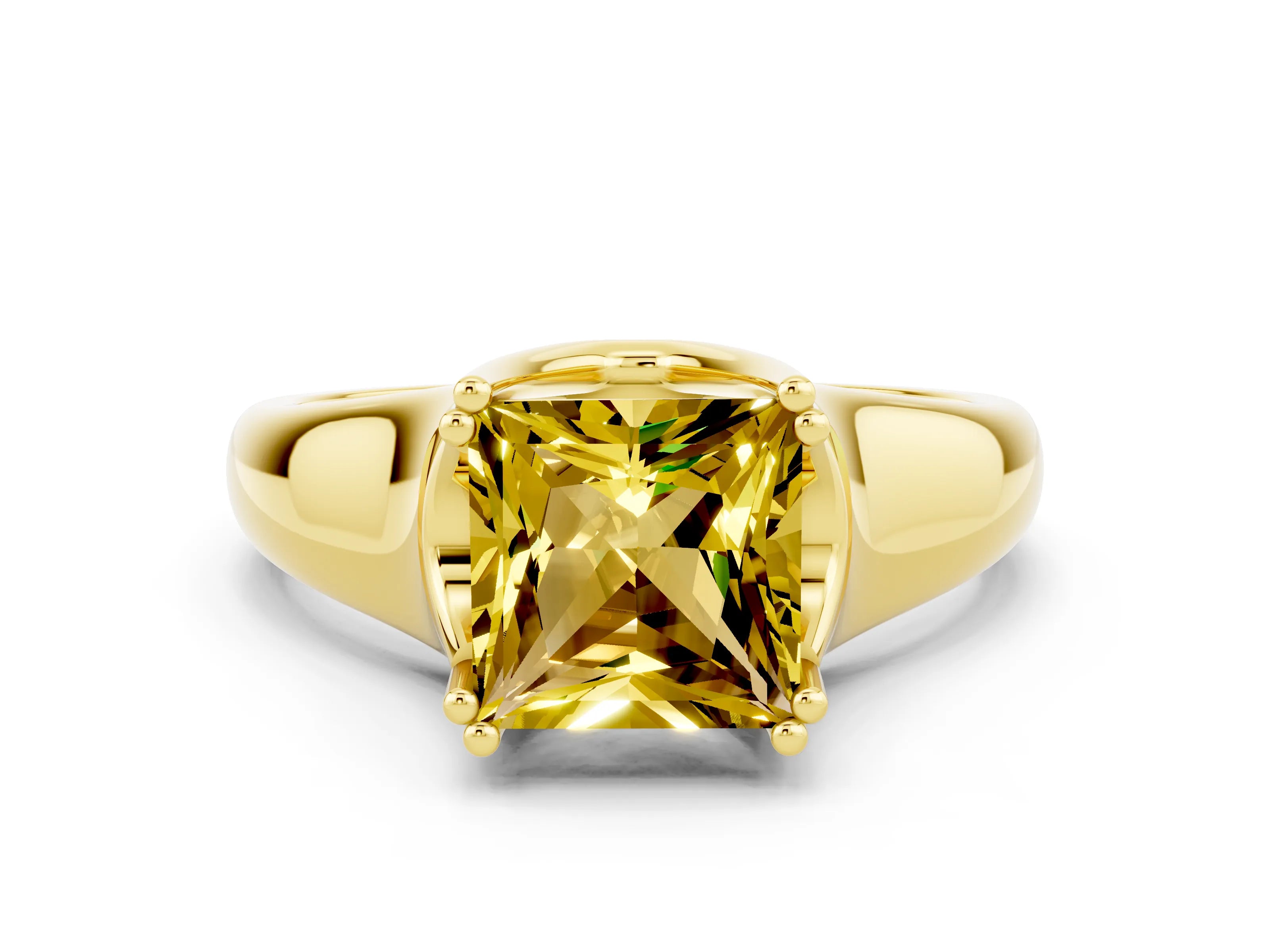 Yellow gold Princess Cut Yellow Sapphire Solitaire Ring with Wide Band and Prong Setting_24