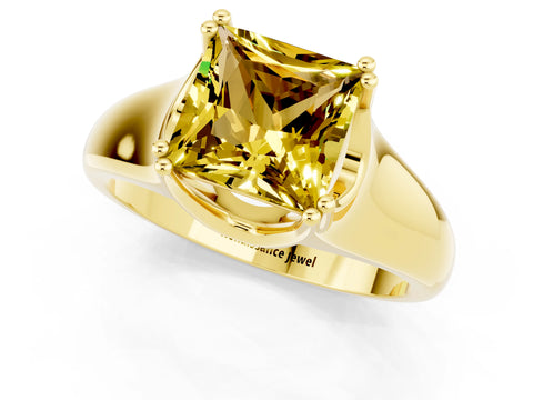 Yellow gold Princess Cut Yellow Sapphire Solitaire Ring with Wide Band and Prong Setting_25