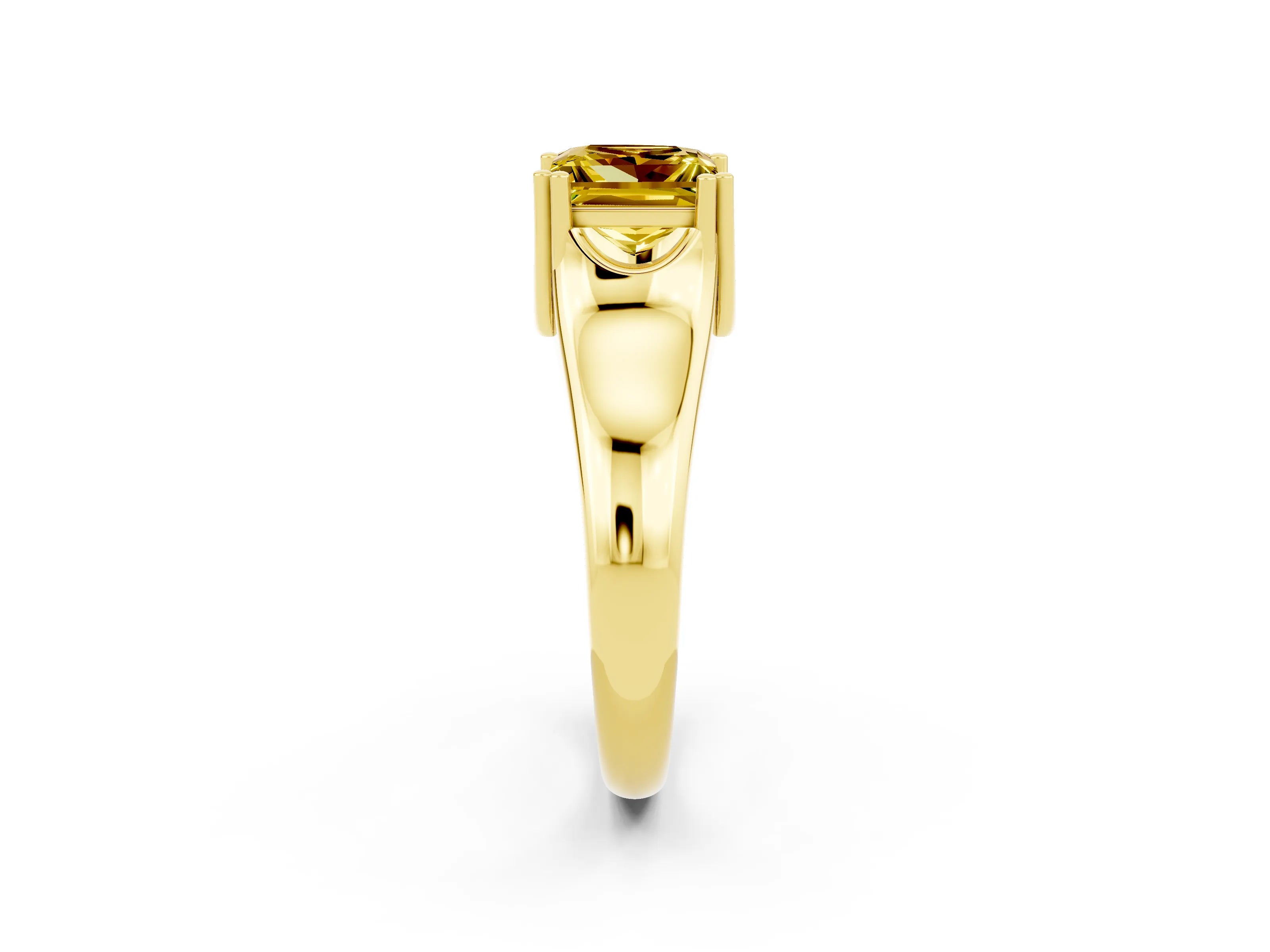 Yellow gold Princess Cut Yellow Sapphire Solitaire Ring with Wide Band and Prong Setting_26