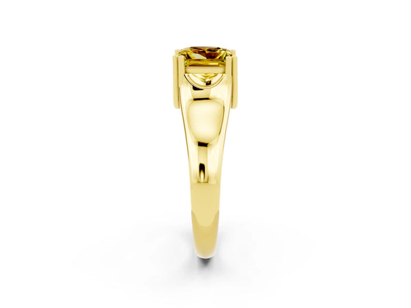 Yellow gold Princess Cut Yellow Sapphire Solitaire Ring with Wide Band and Prong Setting