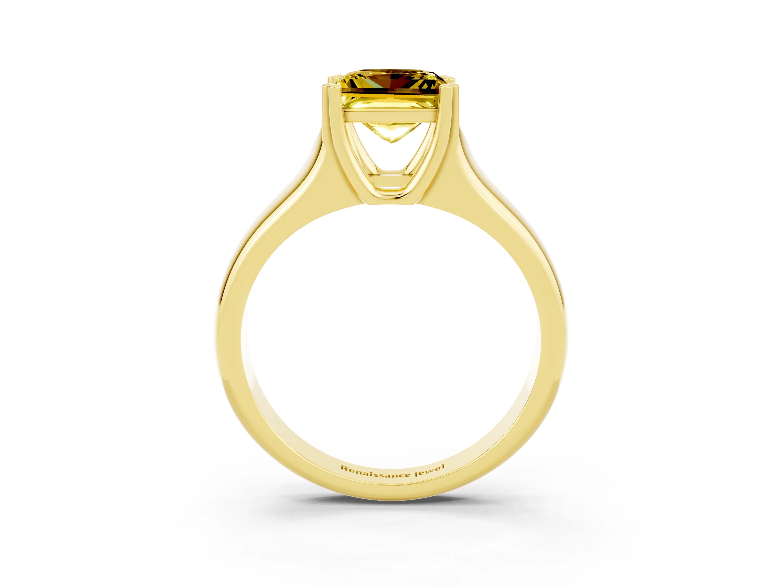 Yellow gold Princess Cut Yellow Sapphire Solitaire Ring with Wide Band and Prong Setting_27