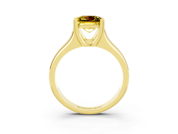 Yellow gold Princess Cut Yellow Sapphire Solitaire Ring with Wide Band and Prong Setting