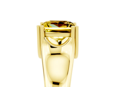 Yellow gold Princess Cut Yellow Sapphire Solitaire Ring with Wide Band and Prong Setting_29