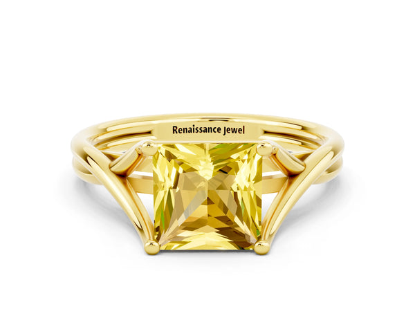 Yellow gold Princess Cut Yellow Sapphire Solitaire Twist Band Prong Setting Ring