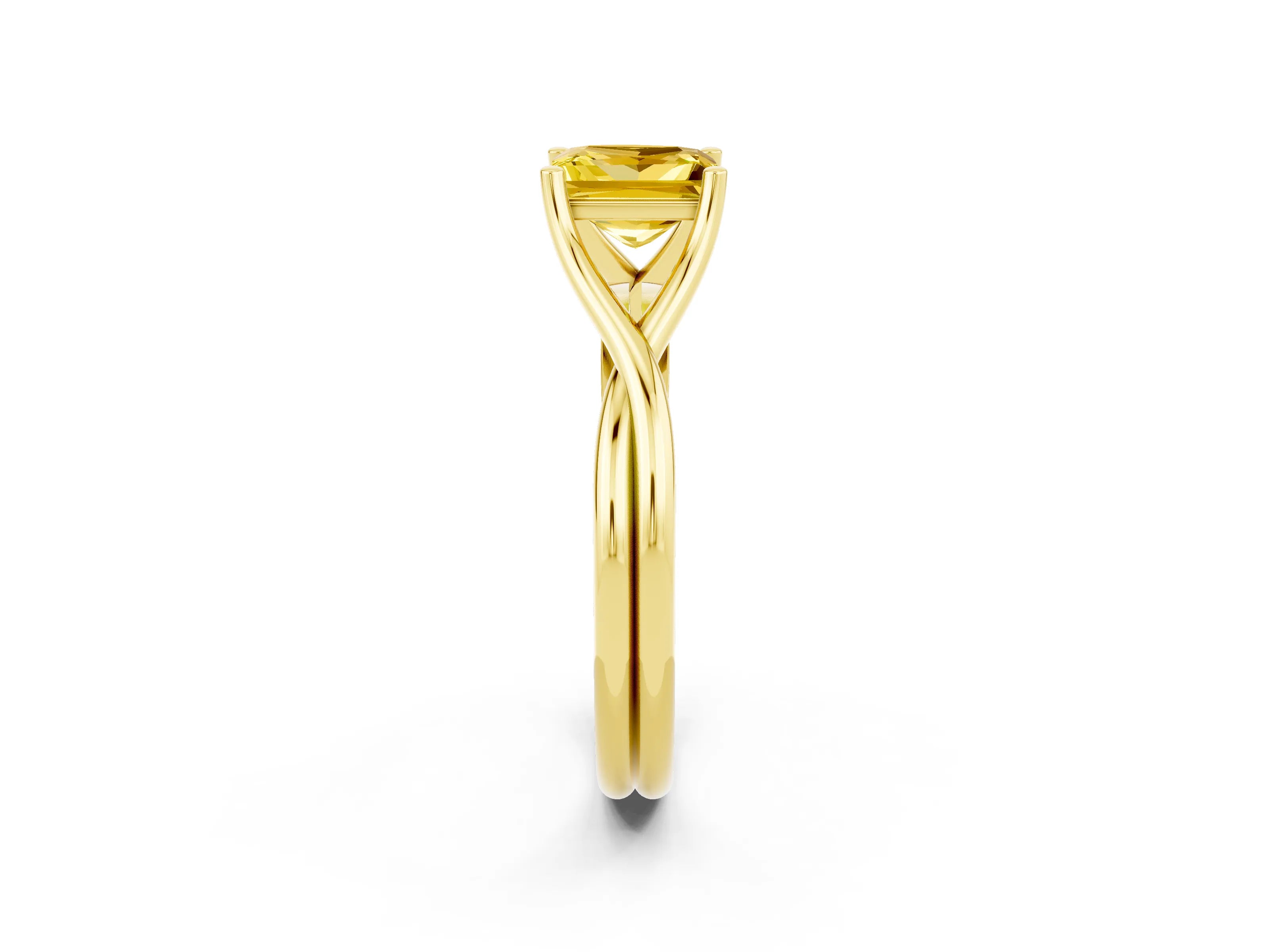 Yellow gold Princess Cut Yellow Sapphire Solitaire Twist Band Prong Setting Ring_86