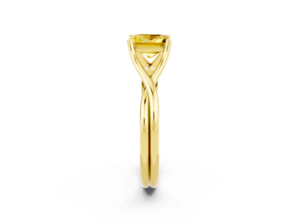 Yellow gold Princess Cut Yellow Sapphire Solitaire Twist Band Prong Setting Ring