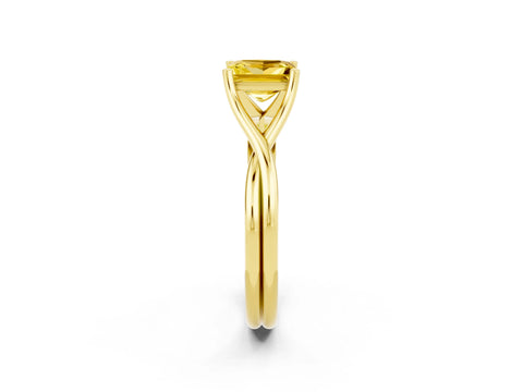 Yellow gold Princess Cut Yellow Sapphire Solitaire Twist Band Prong Setting Ring_86
