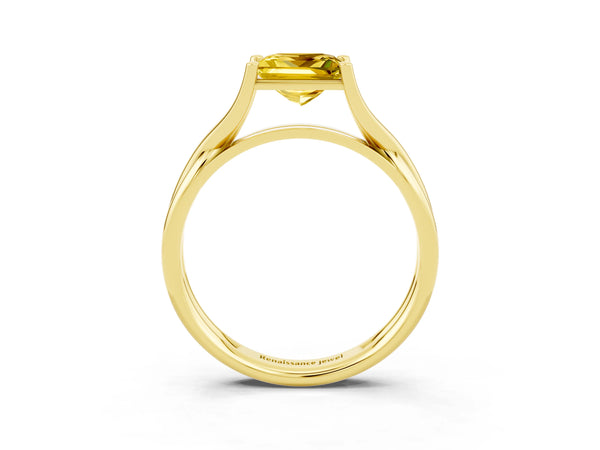 Yellow gold Princess Cut Yellow Sapphire Solitaire Twist Band Prong Setting Ring