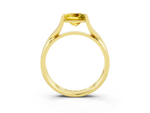 Yellow gold Princess Cut Yellow Sapphire Solitaire Twist Band Prong Setting Ring_87