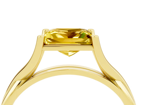 Yellow gold Princess Cut Yellow Sapphire Solitaire Twist Band Prong Setting Ring_88