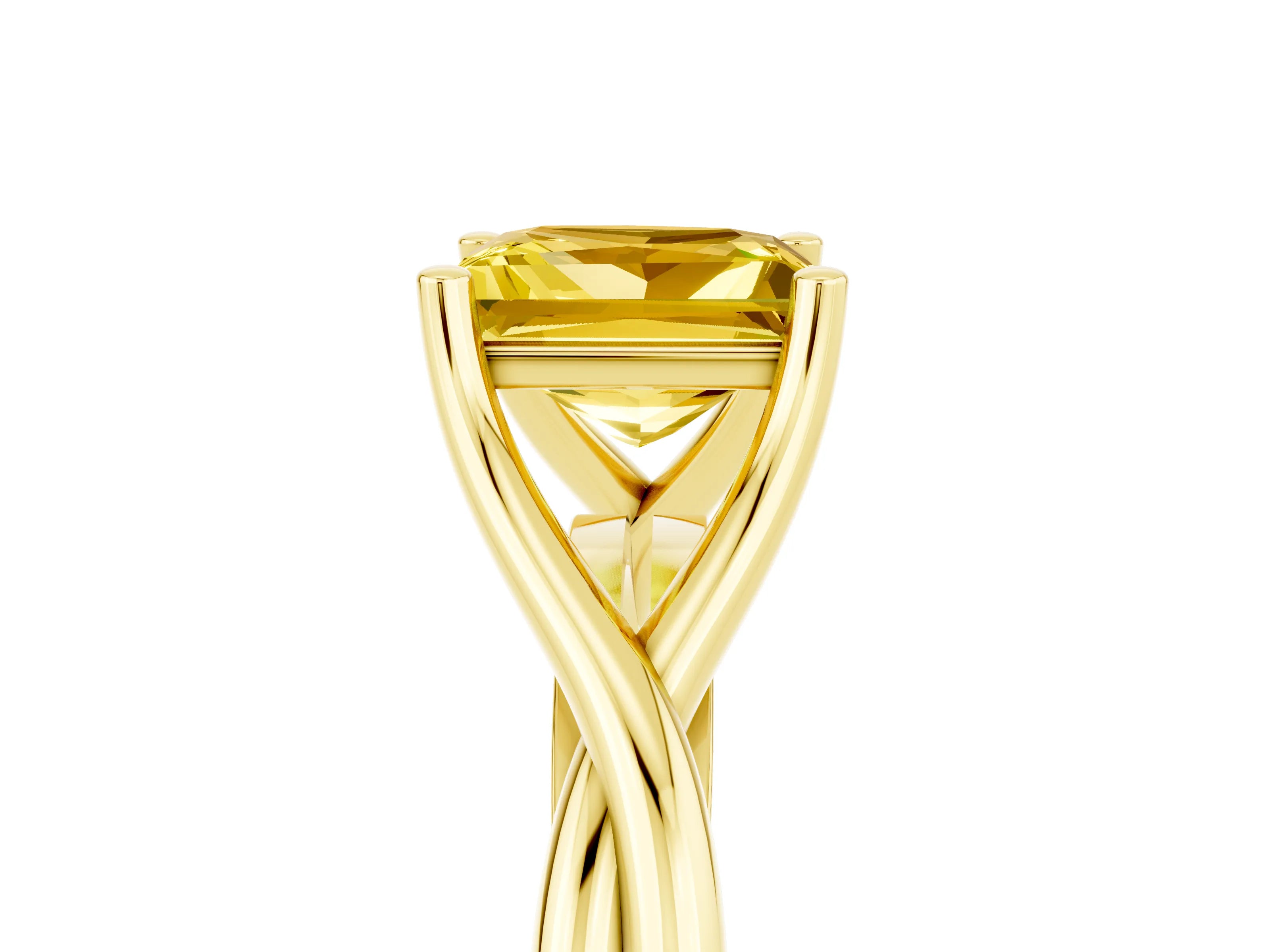 Yellow gold Princess Cut Yellow Sapphire Solitaire Twist Band Prong Setting Ring_89