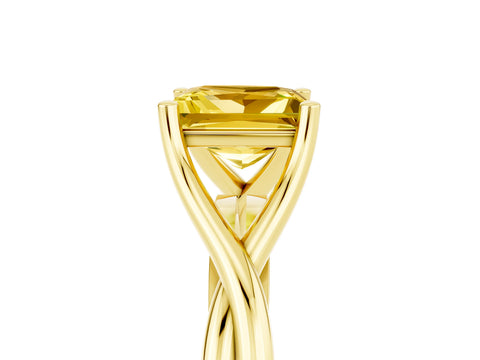 Yellow gold Princess Cut Yellow Sapphire Solitaire Twist Band Prong Setting Ring_89