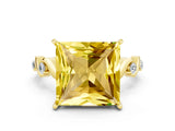 Yellow gold Princess Cut Yellow Sapphire Solitaire Twisted Band with Round  Accents and Prong Setting_12