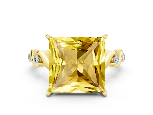 Yellow gold Princess Cut Yellow Sapphire Solitaire Twisted Band with Round  Accents and Prong Setting