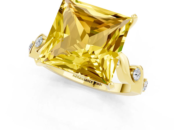 Yellow gold Princess Cut Yellow Sapphire Solitaire Twisted Band with Round  Accents and Prong Setting