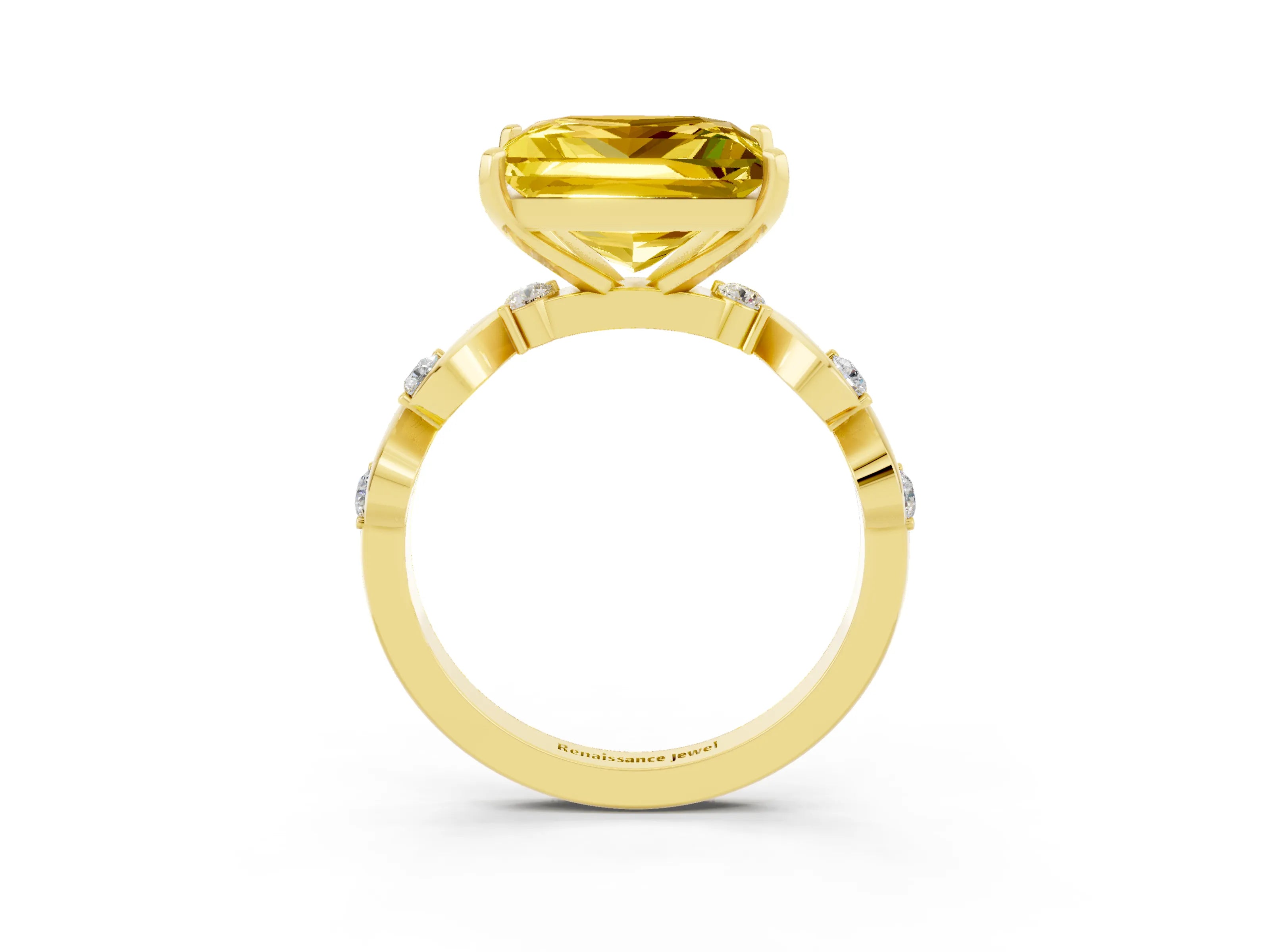 Yellow gold Princess Cut Yellow Sapphire Solitaire Twisted Band with Round  Accents and Prong Setting_15