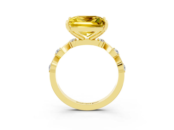 Yellow gold Princess Cut Yellow Sapphire Solitaire Twisted Band with Round  Accents and Prong Setting