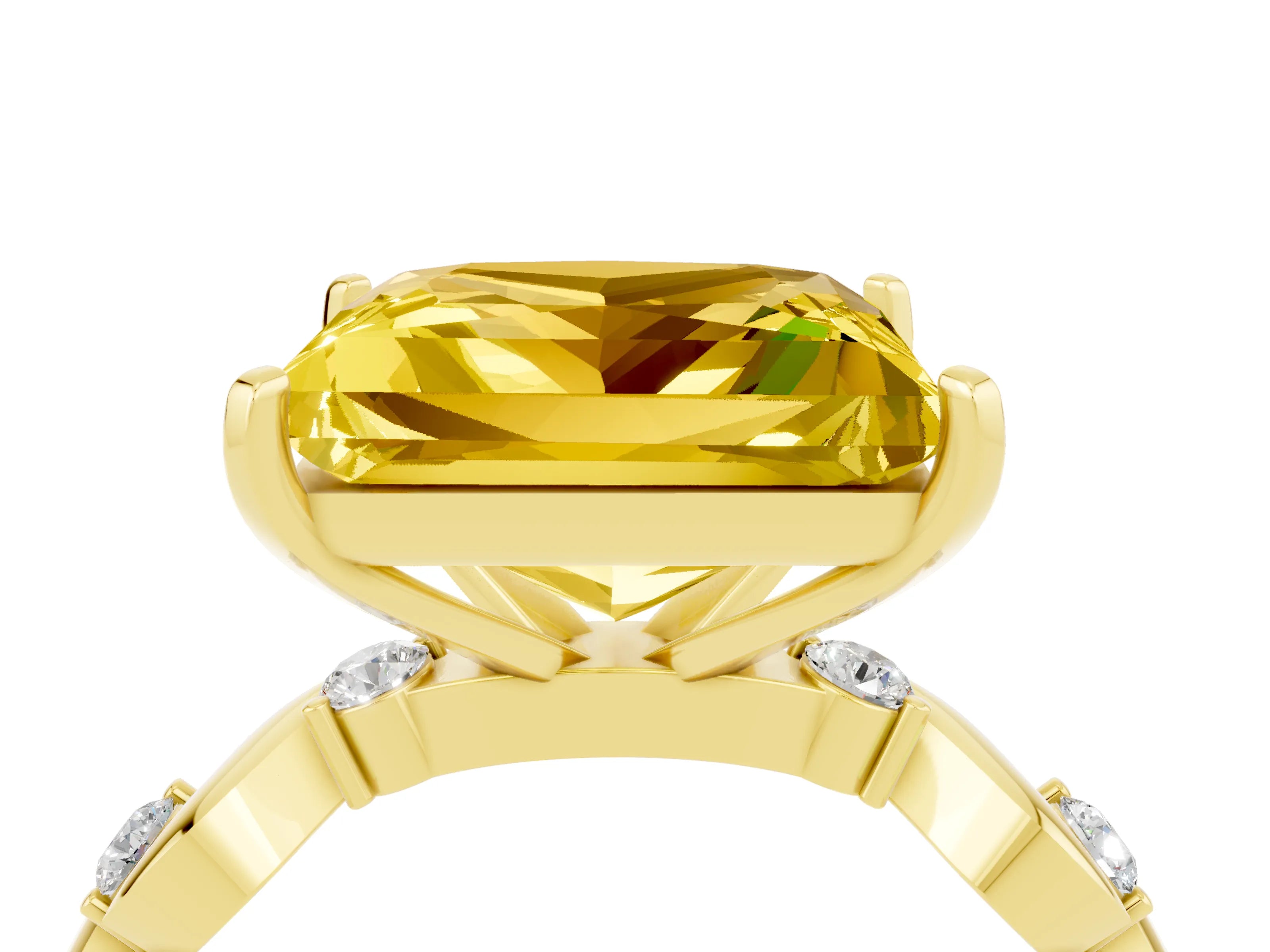 Yellow gold Princess Cut Yellow Sapphire Solitaire Twisted Band with Round  Accents and Prong Setting_16