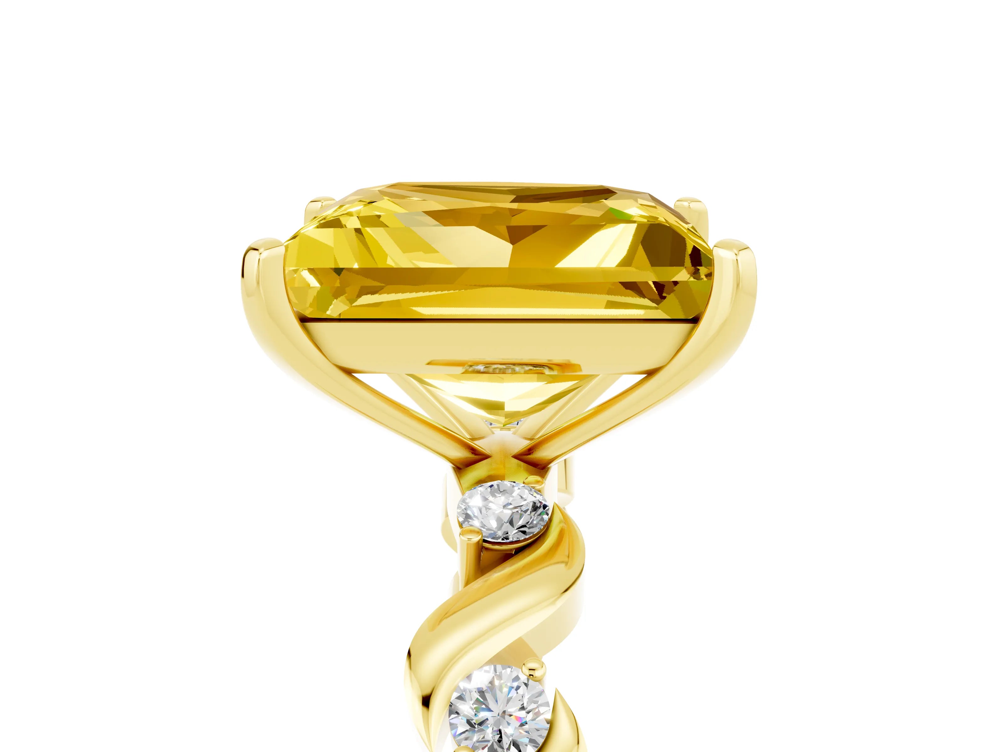 Yellow gold Princess Cut Yellow Sapphire Solitaire Twisted Band with Round  Accents and Prong Setting_17