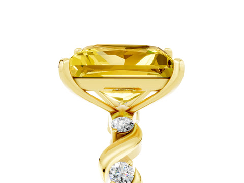 Yellow gold Princess Cut Yellow Sapphire Solitaire Twisted Band with Round  Accents and Prong Setting_17