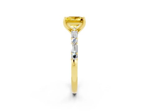 Yellow gold Princess Cut Yellow Sapphire Solitaire with Side Baguettes and Channel Set Band_26