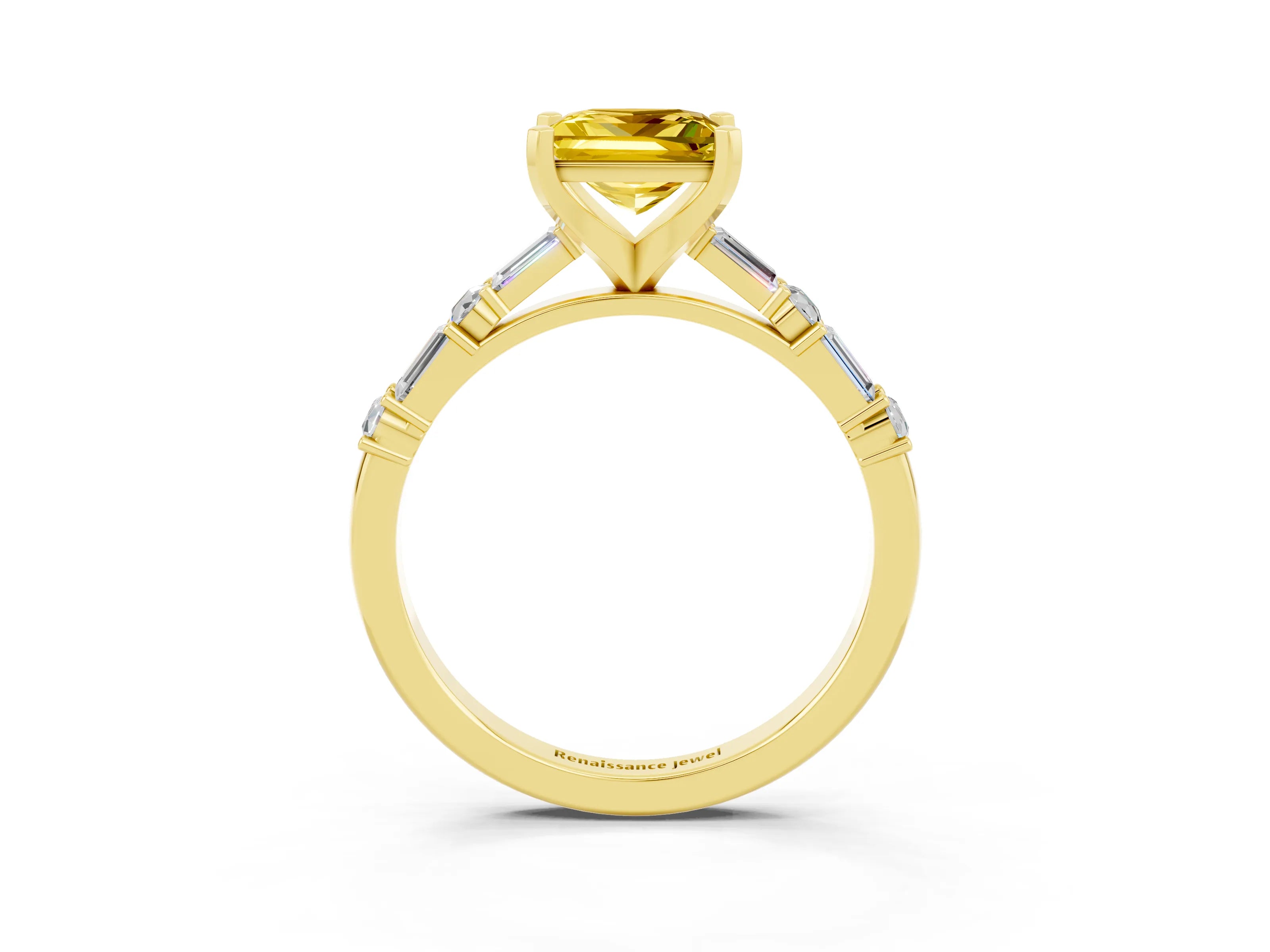 Yellow gold Princess Cut Yellow Sapphire Solitaire with Side Baguettes and Channel Set Band_27