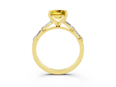 Yellow gold Princess Cut Yellow Sapphire Solitaire with Side Baguettes and Channel Set Band_27