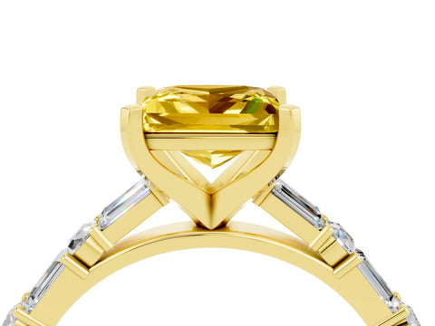 Yellow gold Princess Cut Yellow Sapphire Solitaire with Side Baguettes and Channel Set Band_28