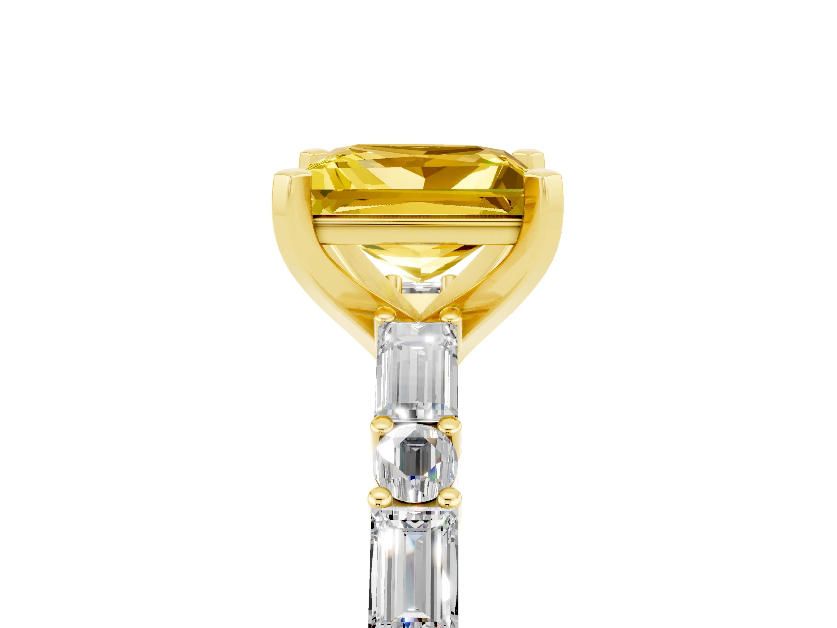 Yellow gold Princess Cut Yellow Sapphire Solitaire with Side Baguettes and Channel Set Band_29