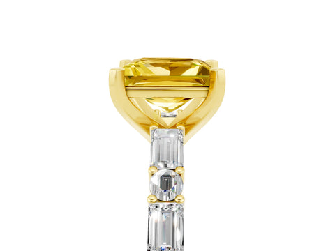 Yellow gold Princess Cut Yellow Sapphire Solitaire with Side Baguettes and Channel Set Band_29
