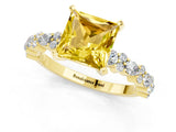 Yellow gold Princess Cut Yellow Sapphire Solitaire with Side Stones, Pave Band, Four-Prong Setting_73