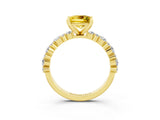 Yellow gold Princess Cut Yellow Sapphire Solitaire with Side Stones, Pave Band, Four-Prong Setting_75