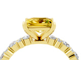 Yellow gold Princess Cut Yellow Sapphire Solitaire with Side Stones, Pave Band, Four-Prong Setting_76