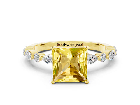Yellow gold Princess Cut Yellow Sapphire Solitaire with Side Stones on a Pavé Band and Four-Prong Setting_24