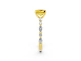 Yellow gold Princess Cut Yellow Sapphire Solitaire with Side Stones on a Pavé Band and Four-Prong Setting_26