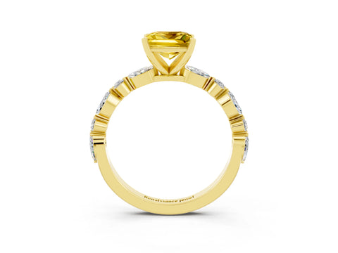 Yellow gold Princess Cut Yellow Sapphire Solitaire with Side Stones on a Pavé Band and Four-Prong Setting_27