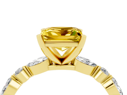 Yellow gold Princess Cut Yellow Sapphire Solitaire with Side Stones on a Pavé Band and Four-Prong Setting_28
